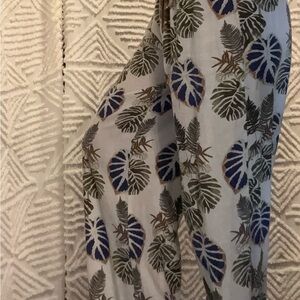 Leaf Print Scarf in Blue and Green